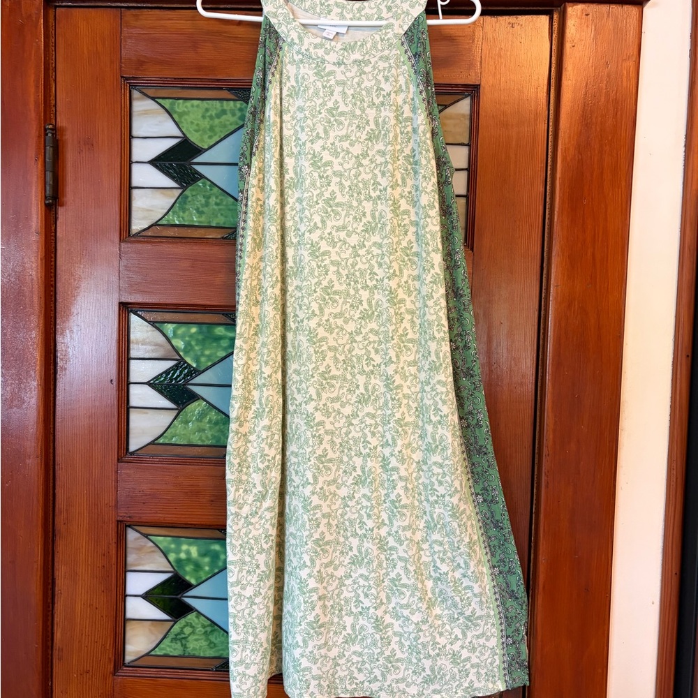 J. Jill Size Large Tall Sleeveless Green Floral A-Line Dress